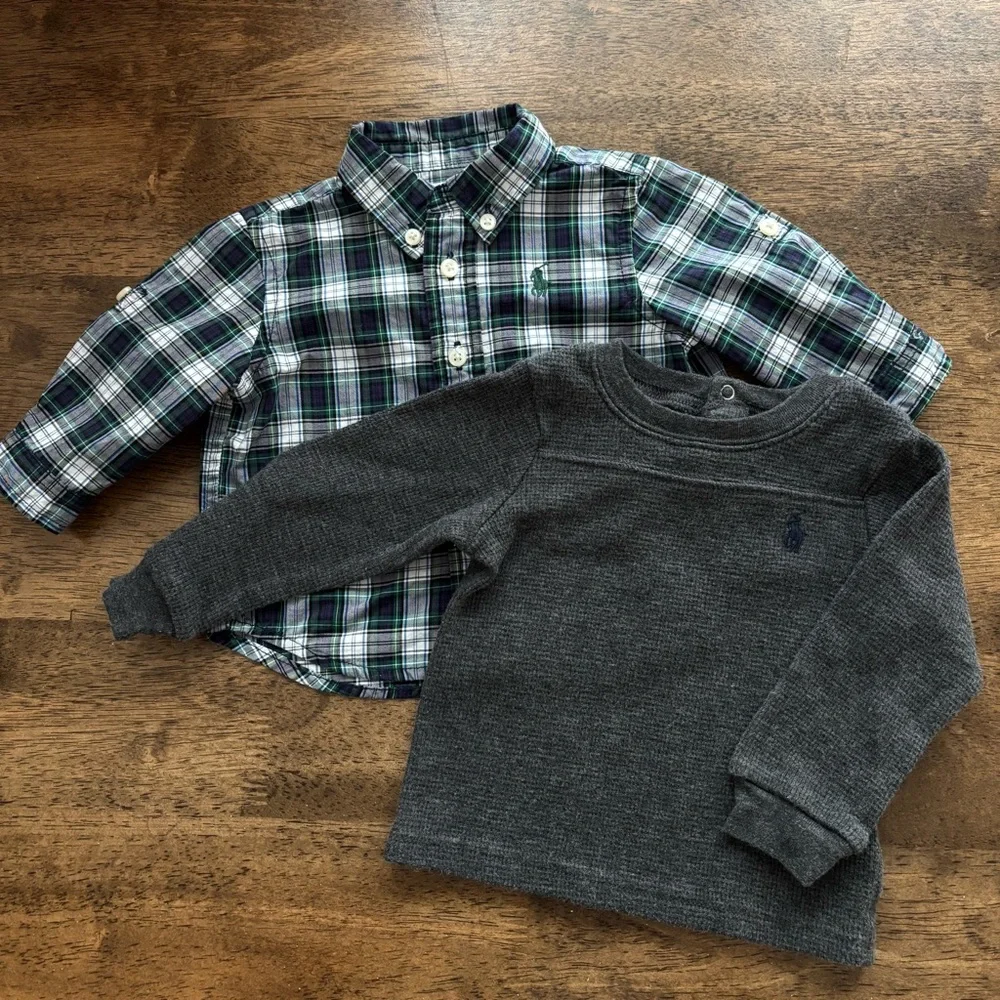 Ralph Lauren Boys 3 months button down and waffle knit shirt